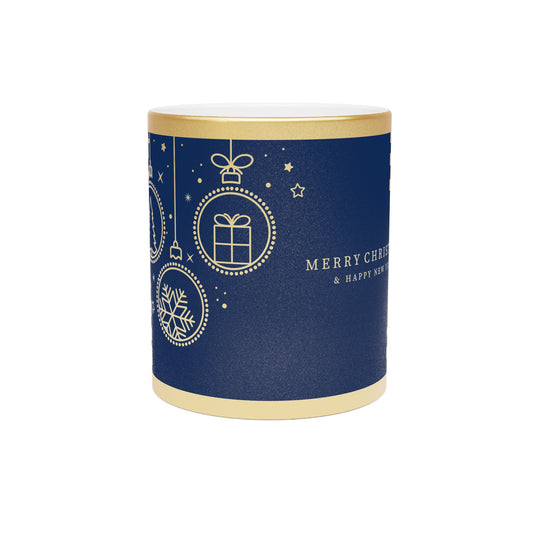 Cheers & Cheer Metallic Holiday Cup | Gold or Silver Ceramic Mug, Festive Christmas Ornament Design, Elegant Cocoa & Coffee Drinkware