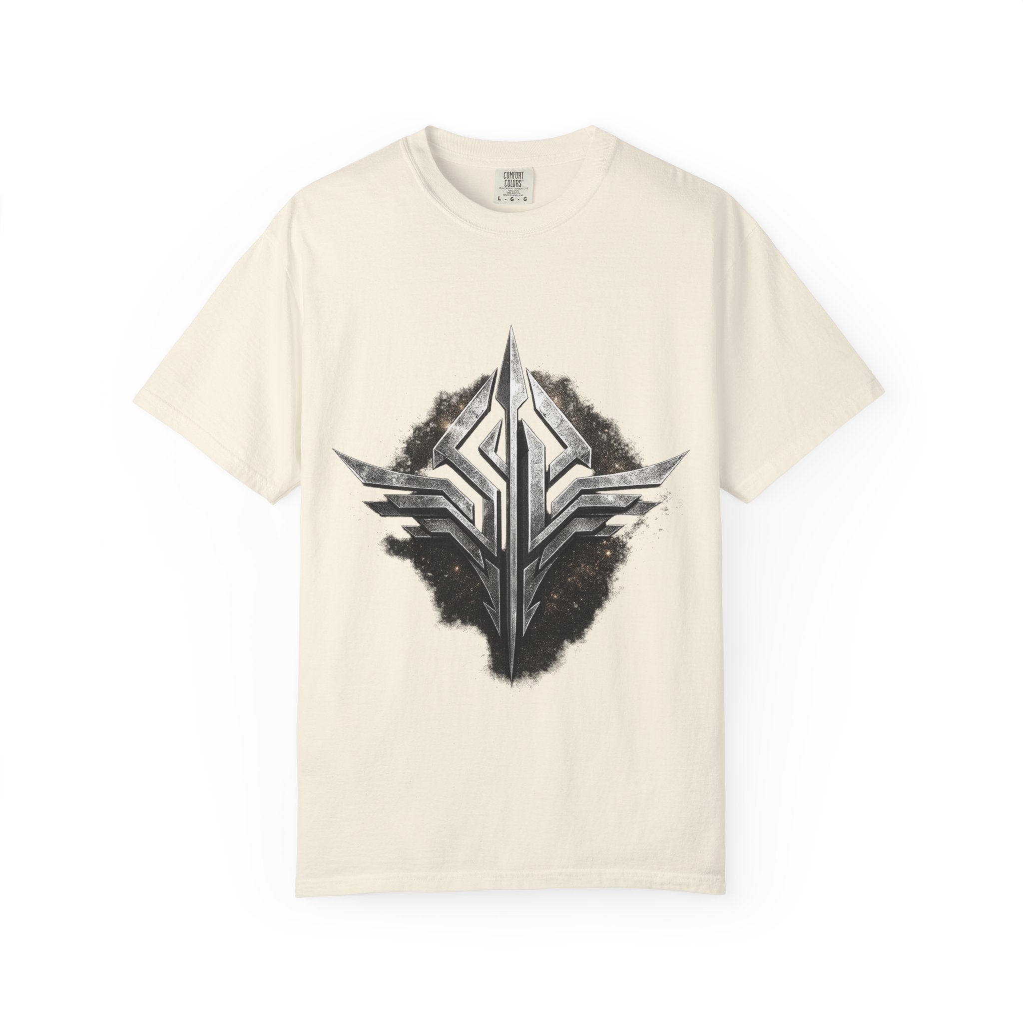 Futuristic Metal Emblem Graphic T‑Shirt