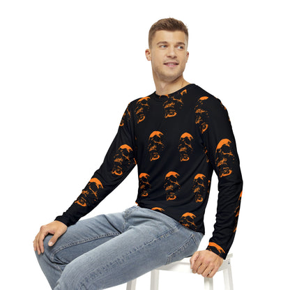 Men's Long Sleeve Skull Print Shirt | Edgy Halloween Loungewear, Gothic Casual Style, Unique Graphic Tee, Perfect Gift for Men