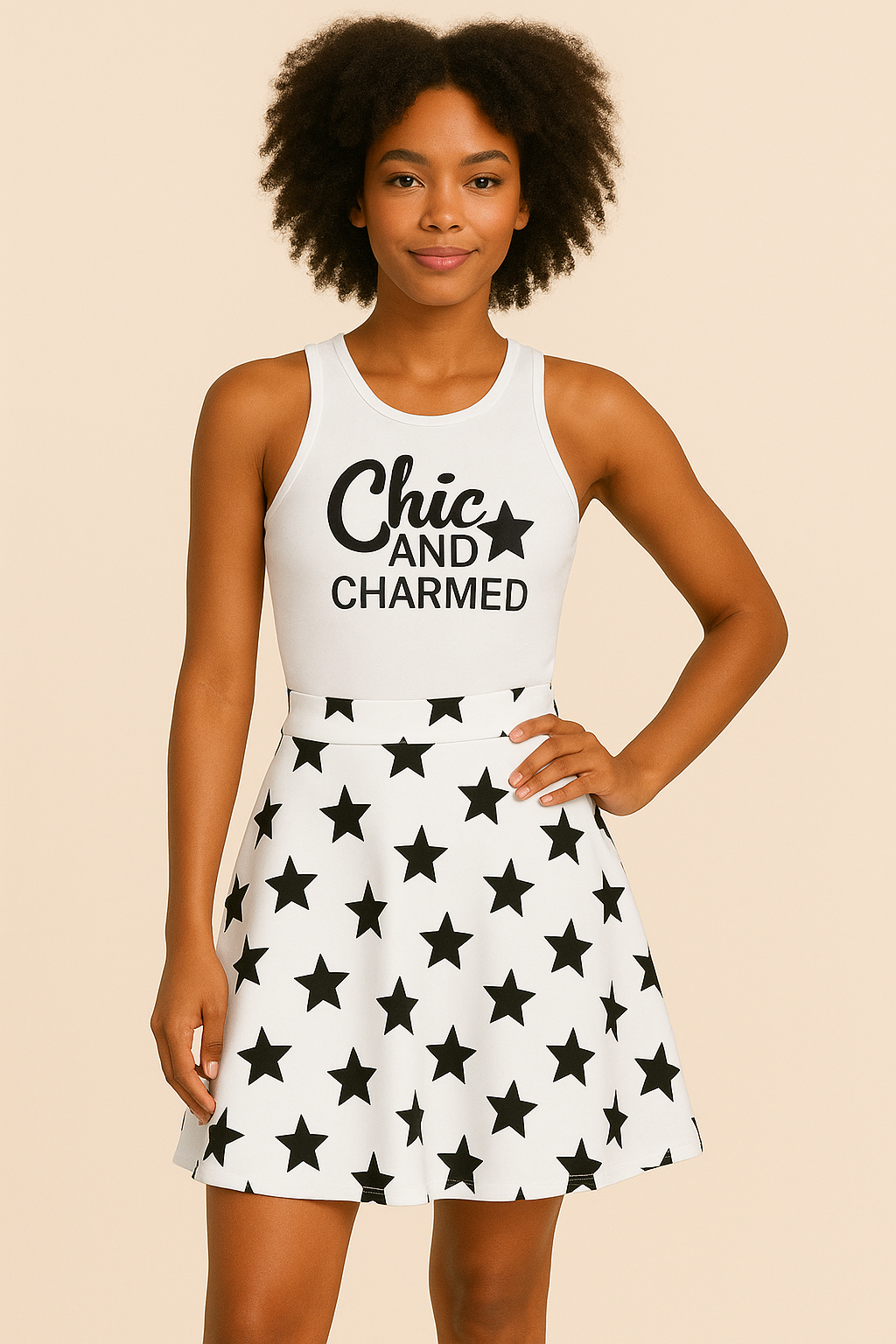 Chic and Charmed Micro Rib Racer Tank + Star Print Skirt Bundle